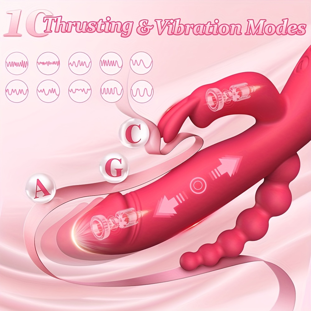 10 Vibrating Modes Silicone Thrusting Dildo Rabbit Vibrator