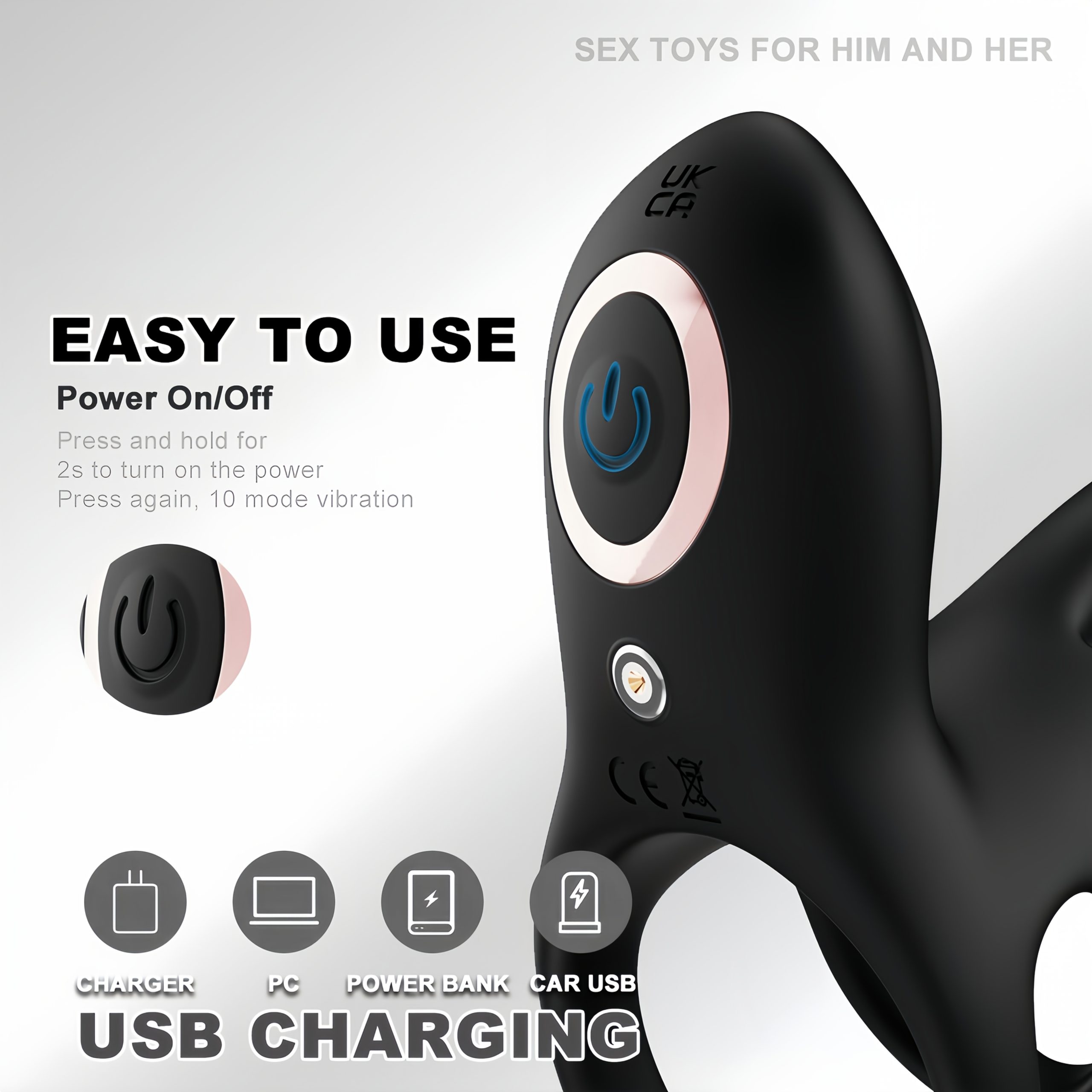 Male Cock Ring with 2 Motors and 10 Modes Vibrator - Image 6